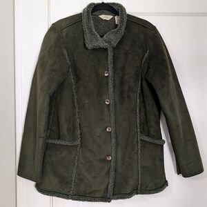 L.L.Bean Olive Faux Suede Sherpa Lined Coat Women’s M – Vintage Y2K Barn Jacket